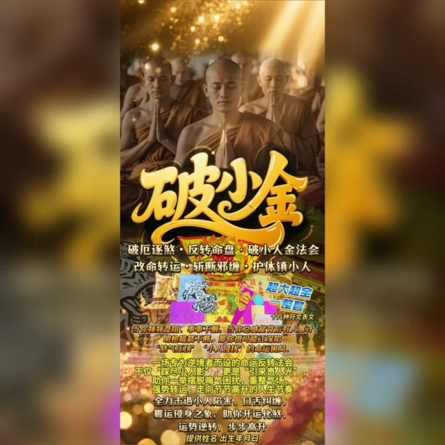 🔱 破厄逐煞・反转命盘·小人金法会 🔱6️⃣🈷️1️⃣3️⃣
⛓️ 改命转运・斩断邪缠・护体镇小人 ⛓️

💥当你频频受阻、事事不顺，当你总感觉背后有人算计、明枪暗箭不断，那你很可能正深陷“煞气压顶”“小人侵扰”的命运困局。

全力击退小人陷害、口舌纠缠、霉运侵身之象，助你开运化煞、运势逆转，步步高升！

🔥 一场专为逆境者而设的命运反转法会
不仅“踩尽小人影”，更是“引来贵人光”，
助你一举摆脱晦气困扰，重整气场，强势转运，走向节节高升的人生节奏！

📩 提供姓名 出生年月日

⸻
贵人给你铺路，小人却在背后掘坑；眼看就要顺利晋升、谈成大单，却突然节节受阻、横生枝节。这，就是“暗煞遮运”“小人断脉”的典型征兆！唯有斩断暗害之线、踩灭障运之影，才能真正保住贵人之助、稳住运势之道，让你一路高升、扶摇直上、不再被无形之手拉入低谷！
功效：
☑️ 斩断背后中伤、谗言、是非纠缠
☑️ 破除霉运、清除缠身阴煞
☑️ 化解小人陷害、剪断暗算线索
☑️ 扭转命盘困境、打开好运门户
☑️ 提升自身气场、防护邪灵入侵
☑️ 稳定事业、人缘、财运三大运轴

⸻

🔱 破厄逐煞・反转命盘·小人金法会 🔱
🌒 命运并非注定，霉运亦可转化。
让“破厄逐煞・反转命盘·小人金”为你切断所有负能牵连，化阴为阳，转逆为顺，走出低谷、迎来真正的高光时刻！

🧿 特别适合以下人群参与：
✴️ 经常被小人中伤、谣言缠身者
✴️ 感情或事业遭遇阻力、屡屡受挫者
✴️ 身体常感疲乏、梦境不宁、运势低迷者
✴️ 命盘偏弱、属阴、年犯太岁、流年不利者
✴️ 想为重大转运做铺垫，化煞强运、护身挡灾者

We Accept 接受法金方式⬇️
Credit Card 信用卡
Bank Tranfer 银行转账
Google Pay 谷歌付款
Apple Pay 苹果付款
Alipay 支付宝
WeChat Pay 微信付款
E-Wallet 各种电子钱包

#泰皇佛閣殿 #thaikingdom99 #tkingdom99 #泰国法事 #事业 #招财 #挽回 #感情 #佛牌 #圣物 #法事 #法会 #每日运势  #每日运势解析