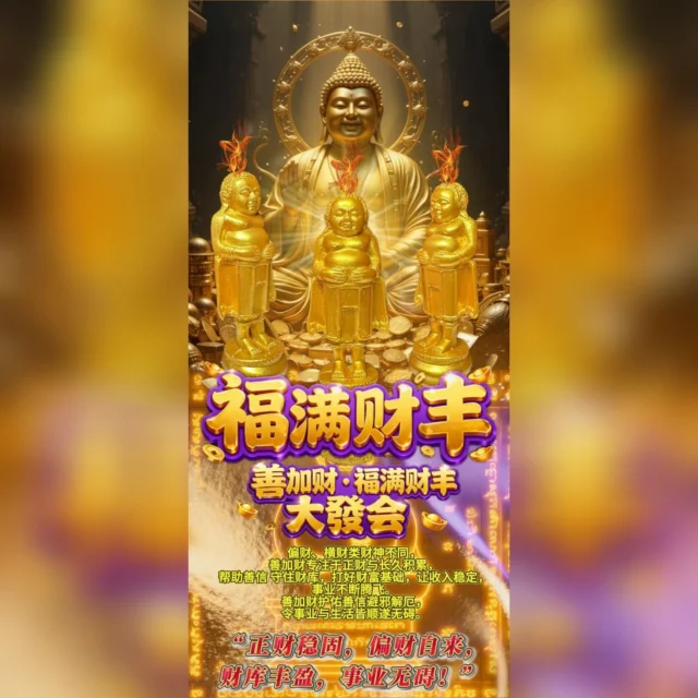 🕯️善加财·福满财丰大發会6️⃣🈷️1️⃣5️⃣

善加财佛（又称善伽财佛），是泰国极负盛名的财佛之一，也是佛陀十大弟子之一。其法相圆润慈祥、肚大有福，象征着财富丰盈、福泽满溢，深受善信喜爱，与中国的弥勒佛相似，被誉为“纯正的正财财神”。
与其他偏财、横财类财神不同，善加财专注于正财与长久积累，帮助善信 守住财库，打好财富基础，让收入稳定，事业不断腾飞。善加财护佑善信避邪解厄，令事业与生活皆顺遂无碍。

提供 姓名 出生年月日 
⸻

🕯️善加财·福满财丰大發会

💎 “正财稳固，偏财自来，财库丰盈，事业无碍！”

🎯 适合人群
	•	想要稳固收入、职位提升的上班族与公务人员
	•	希望生意做大做强、业绩节节攀升的企业家与生意人
	•	初入社会、想要打好财富基础的年轻善信
	•	正处瓶颈期，急需转机与突破的创业者、业务员
	•	想要守住财富不流失，同时又希望偏财机缘不断的求财者

⸻

🕯️善加财·福满财丰大發会

✨稳固根基
	•	功效以“稳”为主，帮助信众累积基础财富。
	•	适合想先行稳住正财的人。
	•	可护佑家庭平安，确保收入稳定不断，适合打工族、上班族、创业初期者。
	•	象征意义：守财、安稳、平顺，像打下厚实根基的地基，让未来的财富能够长期累积。

⸻

🕯️善加财·福满财丰大發会

🌟 腾达拓展
	•	众师加持力，效果更强大。
	•	适合需要快速突破瓶颈的人群，如求升职、事业扩展、生意倍增。
	•	除了守正财，还能加强偏财与横财磁场，让你意外收获不断。
	•	增强贵人缘，让事业合作与客户成交更为顺畅。
	•	象征意义：扩张、突破、腾飞，如同点燃后的火焰般迅速延展，把财富与事业推向更高层次。

We Accept 接受法金方式⬇️
Credit Card 信用卡
Bank Tranfer 银行转账
Google Pay 谷歌付款
Apple Pay 苹果付款
Alipay 支付宝
WeChat Pay 微信付款
E-Wallet 各种电子钱包

#泰皇佛閣殿 #thaikingdom99 #tkingdom99 #泰国法事 #事业 #招财 #挽回 #感情 #佛牌 #圣物 #法事 #法会 #每日运势  #每日运势解析